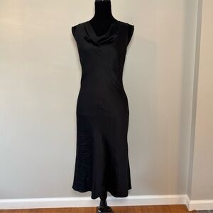 Vintage Y2K Banana Republic Silk Dress Women’s 4 100% Silk Black Midi Cowl Neck
